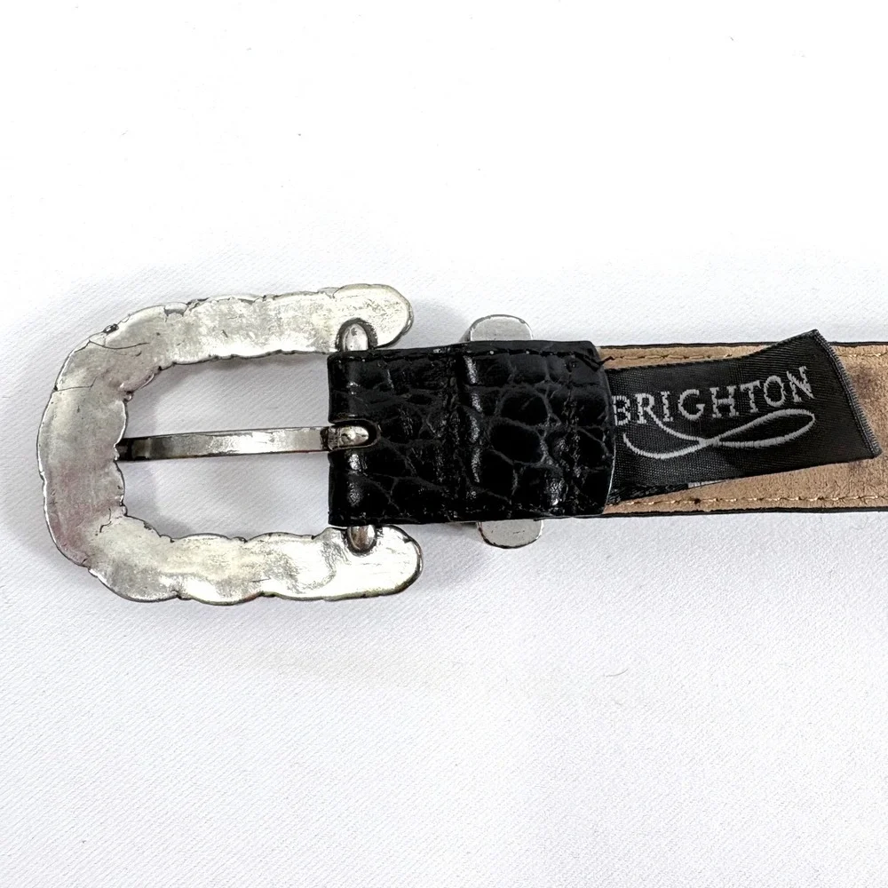 Brighton Belt Black Croc Embossed Leather Silver Western Buckle M 44503 Mob Wife